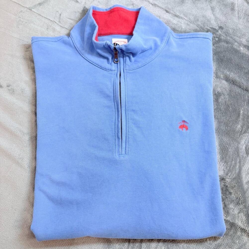 Brooks Brothers 1/4 Quarter Zip Sweatshirt Contrast Collar Men Sz 2XL Blue Class